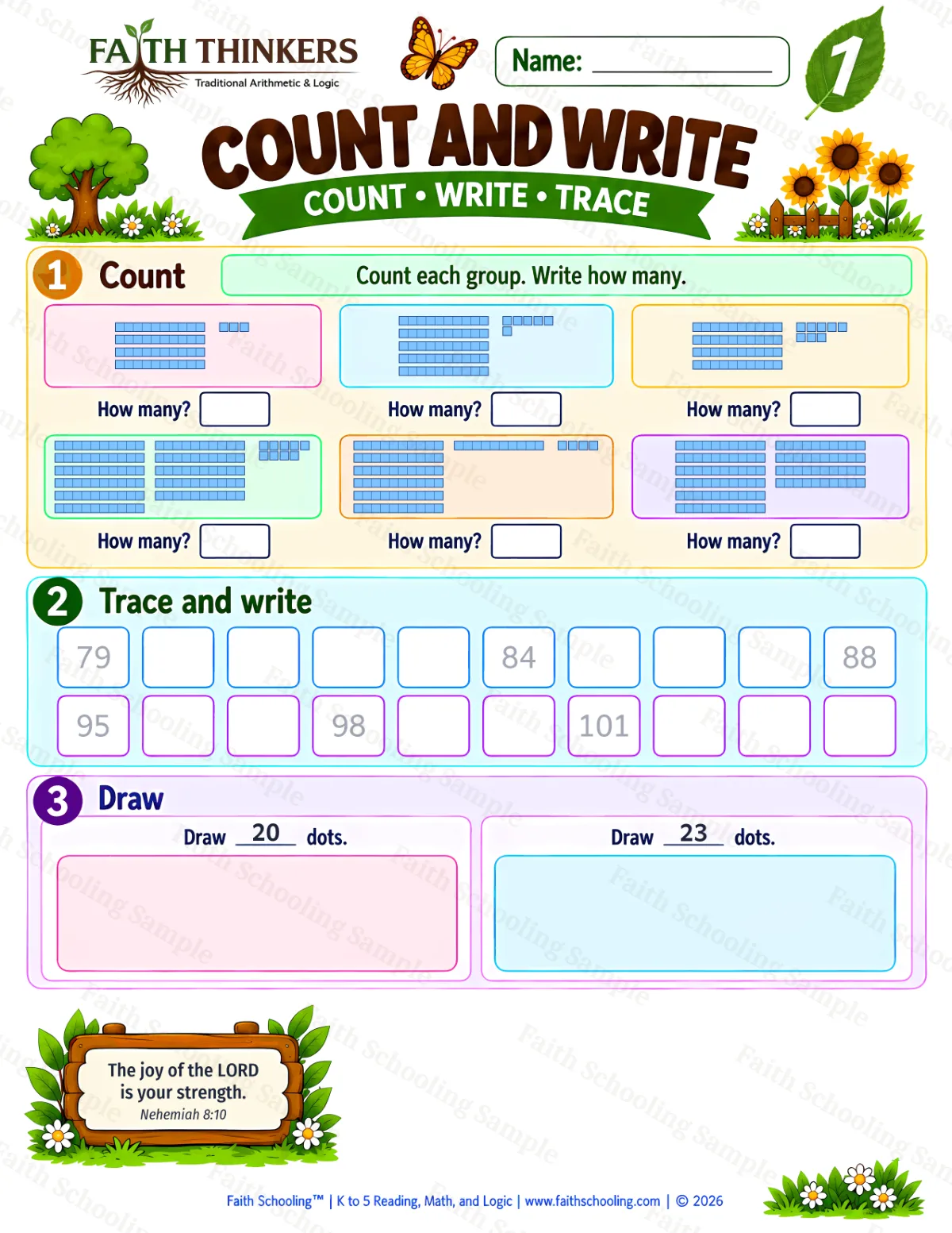 1st Grade math worksheet — Counting Practice (Practice 2) (free printable)
