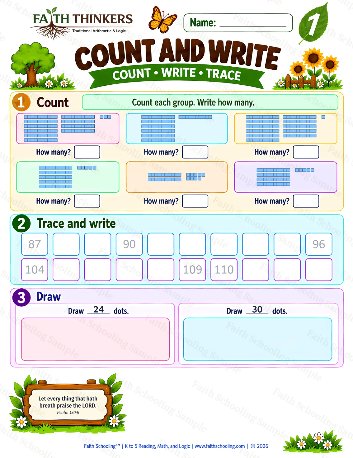 1st Grade math worksheet — Counting Practice (Practice 3) (free printable)