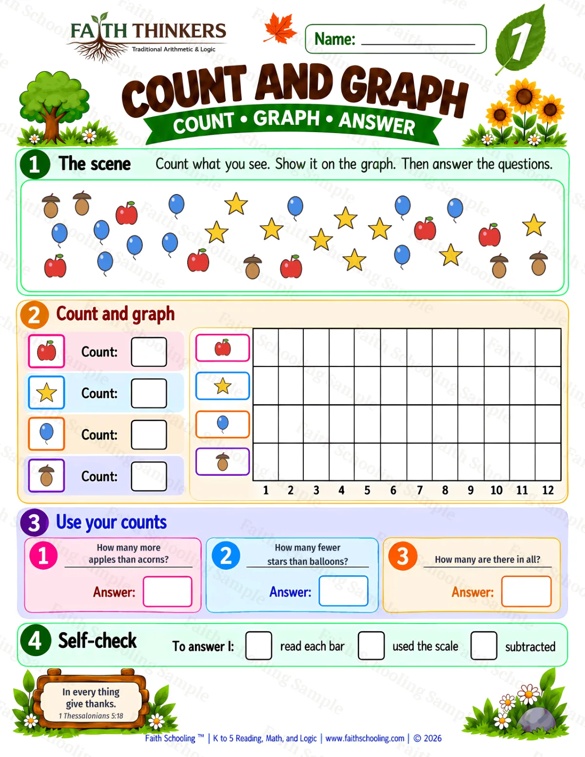 1st Grade math worksheet — Data Practice 1 (free printable)