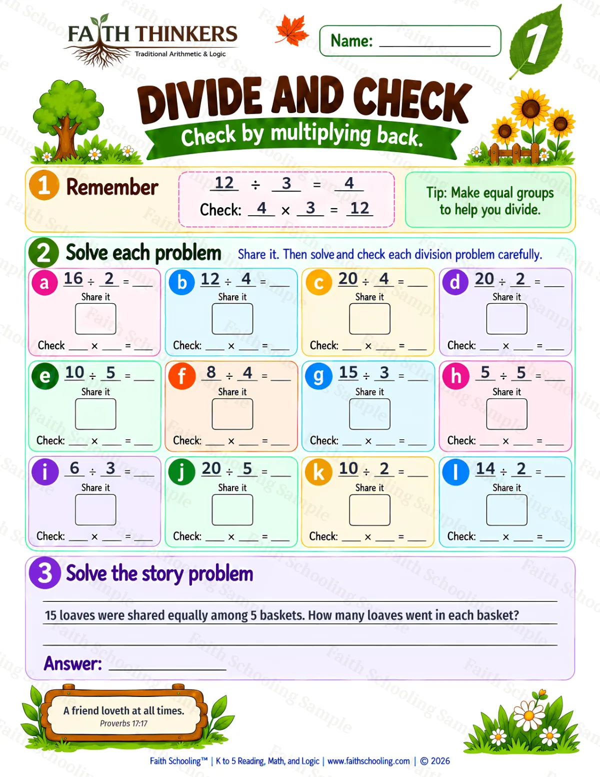 1st Grade math worksheet — Division as Equal Groups Practice 2 (free printable)