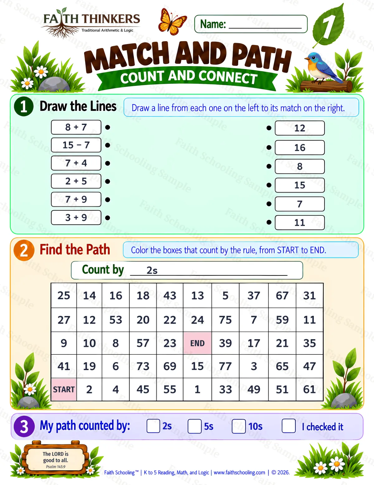 1st Grade math worksheet — Interactive & Puzzles Practice 3 (free printable)