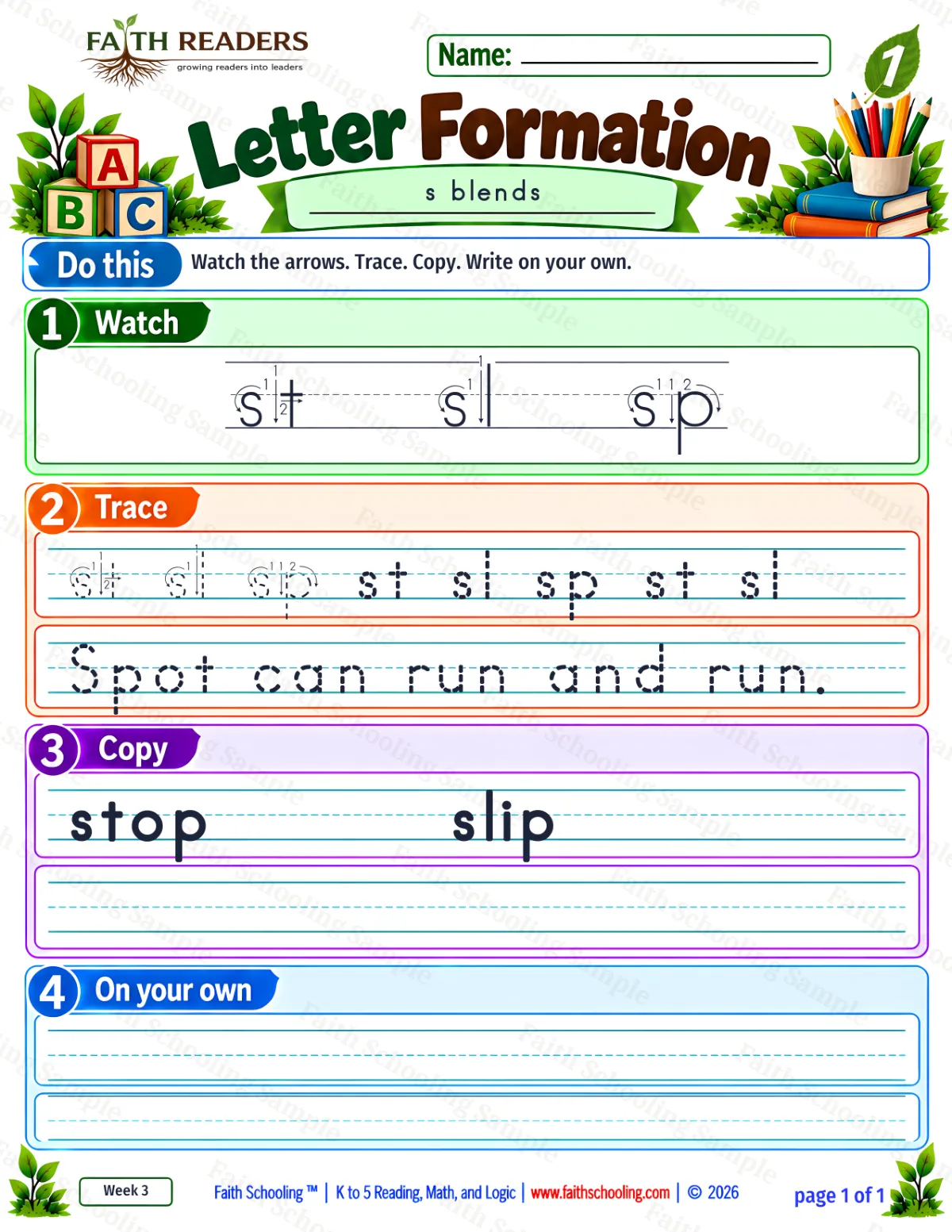 1st Grade grammar & writing worksheet — Letter Formation 3: st, sl and sp (free printable)