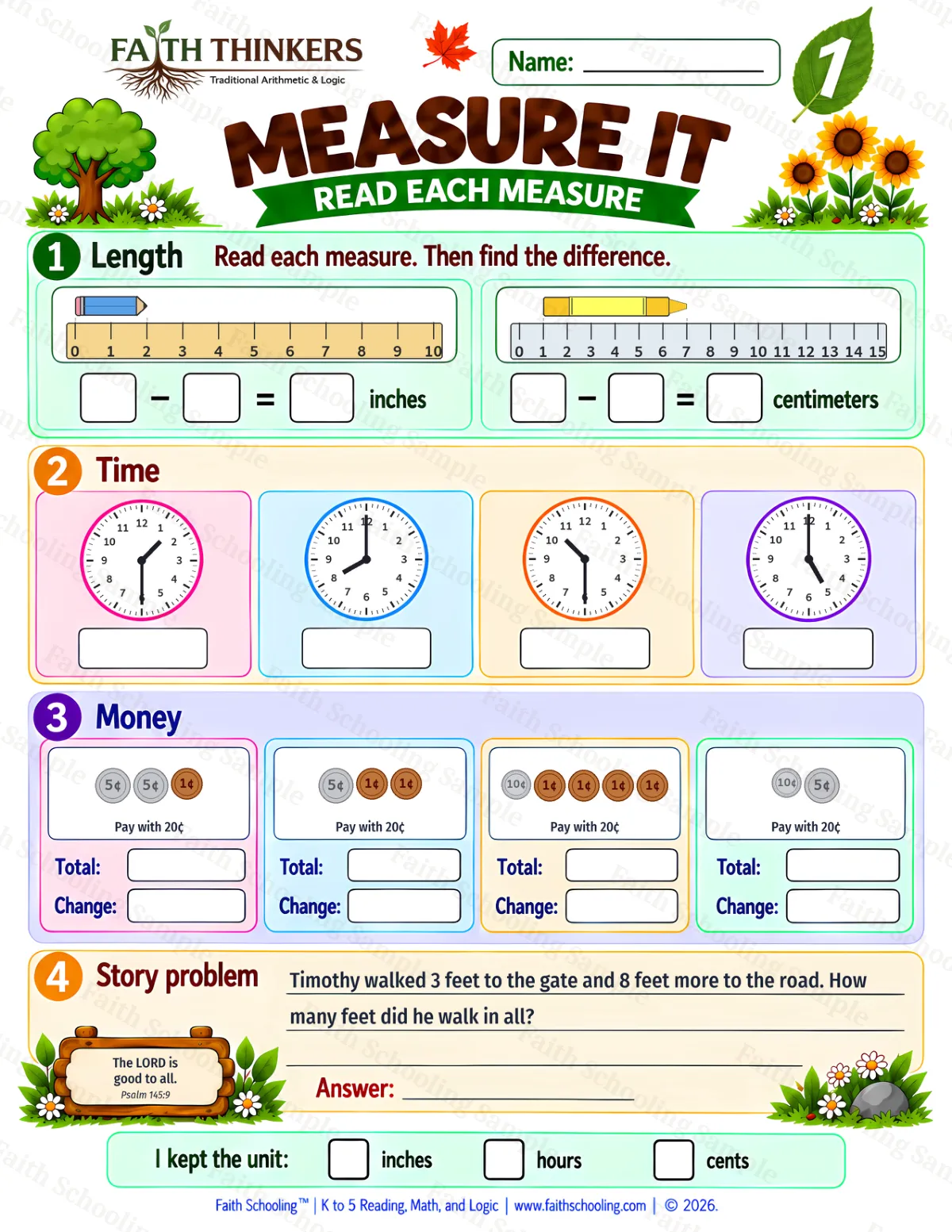 1st Grade math worksheet — Measurement Practice 2 (free printable)