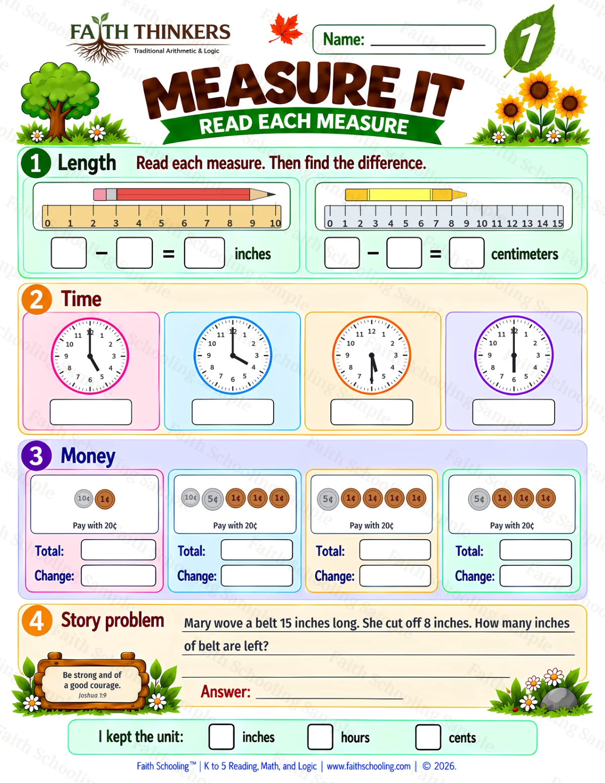 1st Grade math worksheet — Measurement Practice 3 (free printable)