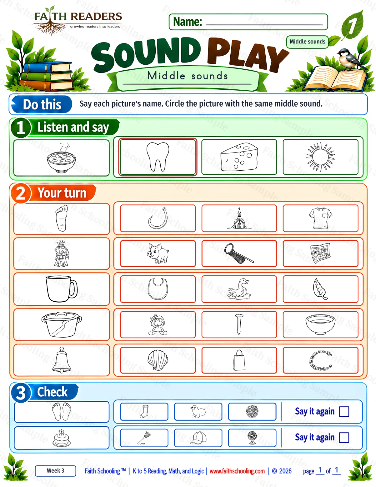 1st Grade phonics worksheet — Phonemic Awareness. Sound Play 3: bag, bell, bib and bowl (free printable)