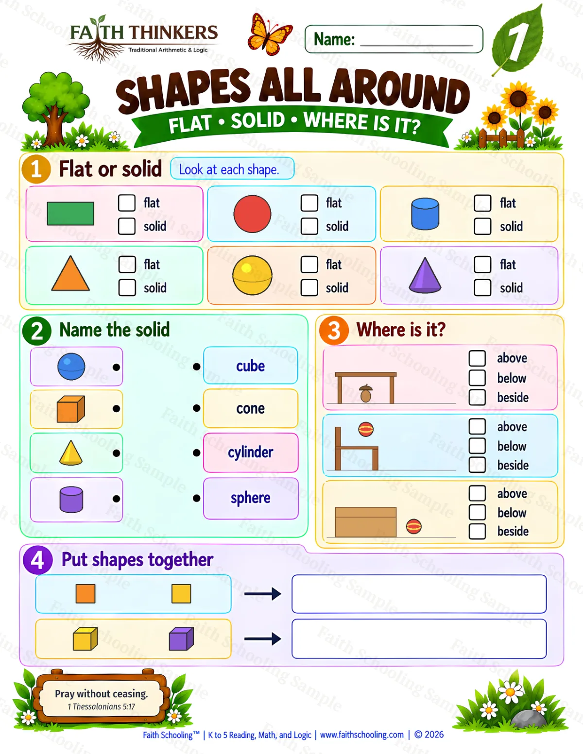 1st Grade math worksheet — Shapes All Around Practice 2 (free printable)