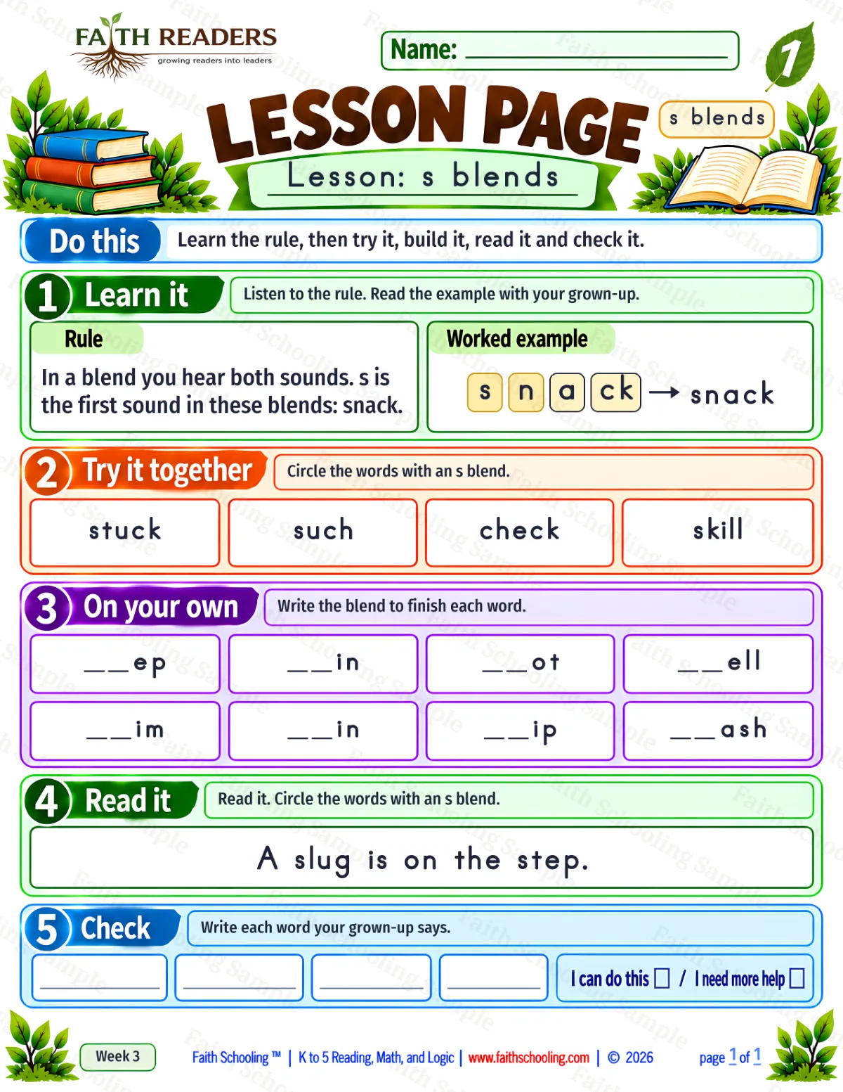 1st Grade phonics worksheet — Sounds That Blend. Lesson 1: s-blends (free printable)