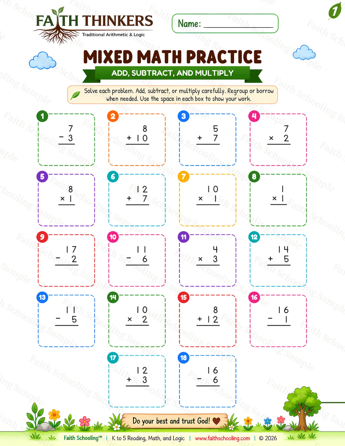 1st Grade math worksheet — Summer Mixed Practice 2 (free printable)