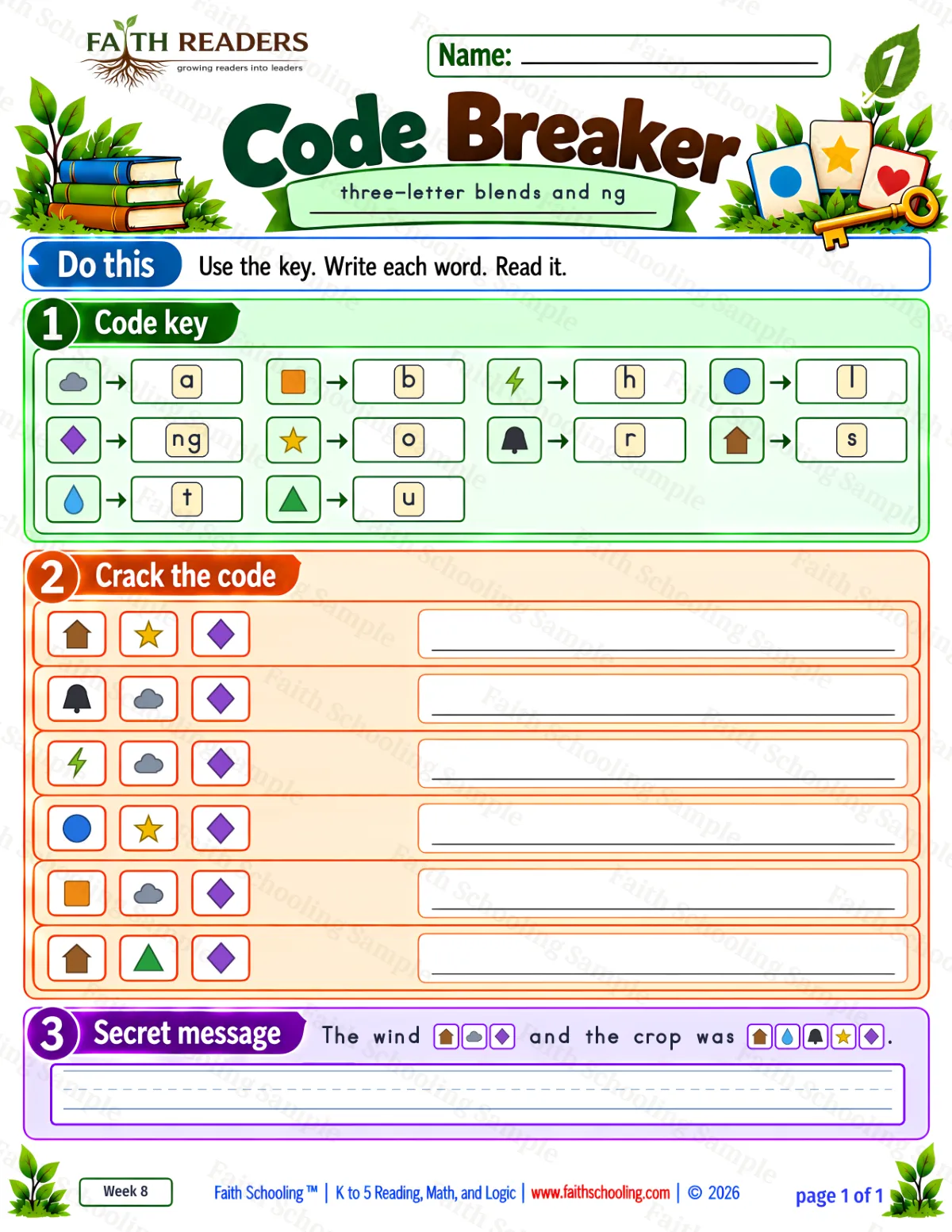 1st Grade phonics worksheet — Word Games & Puzzles. Code Breaker 1: song, rang, hang and long (free printable)