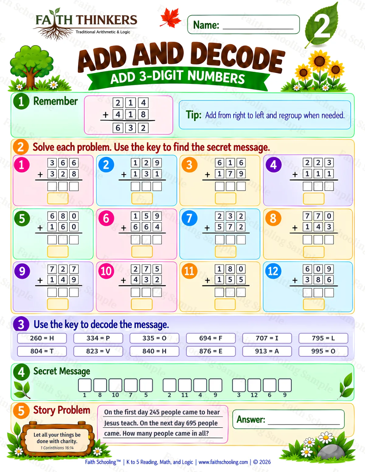 2nd Grade math worksheet — Addition with Regrouping Practice 1 (free printable)