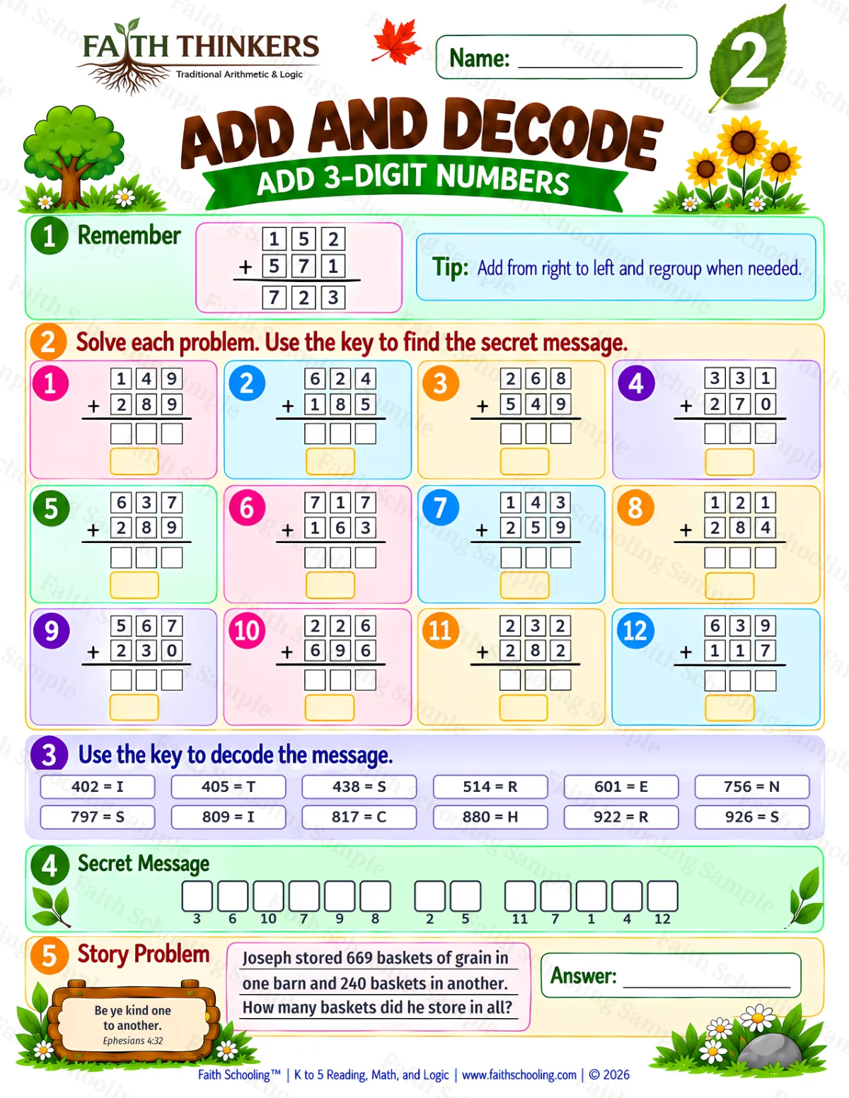 2nd Grade math worksheet — Addition with Regrouping Practice 2 (free printable)