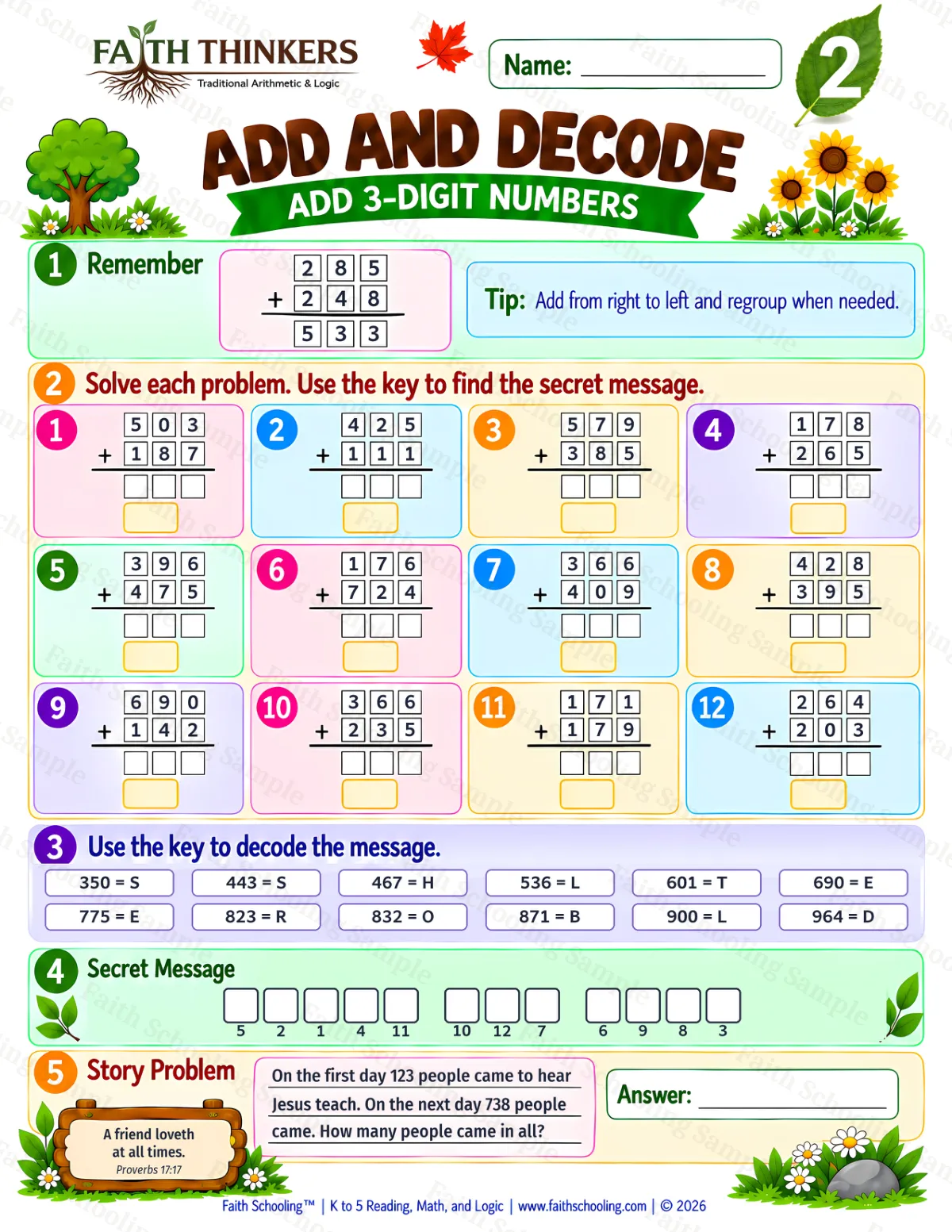 2nd Grade math worksheet — Addition with Regrouping Practice 3 (free printable)