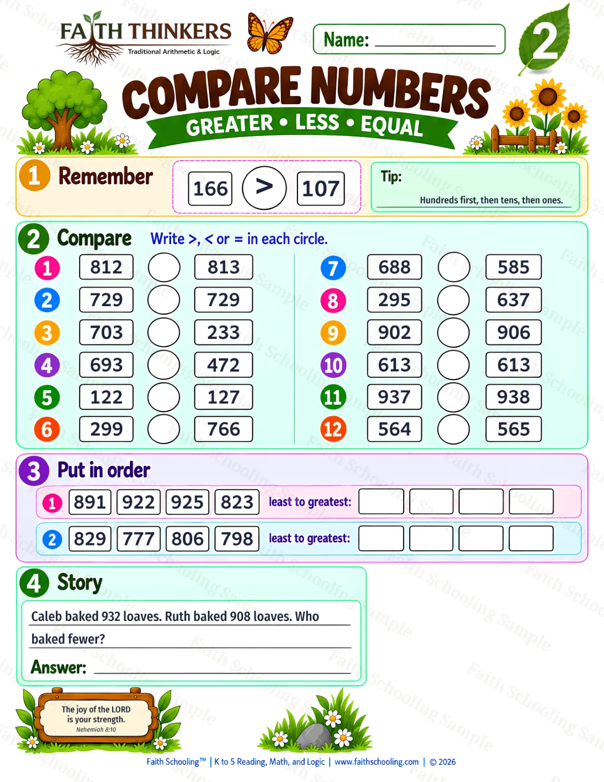 2nd Grade math worksheet — Comparing Numbers Practice 2 (free printable)