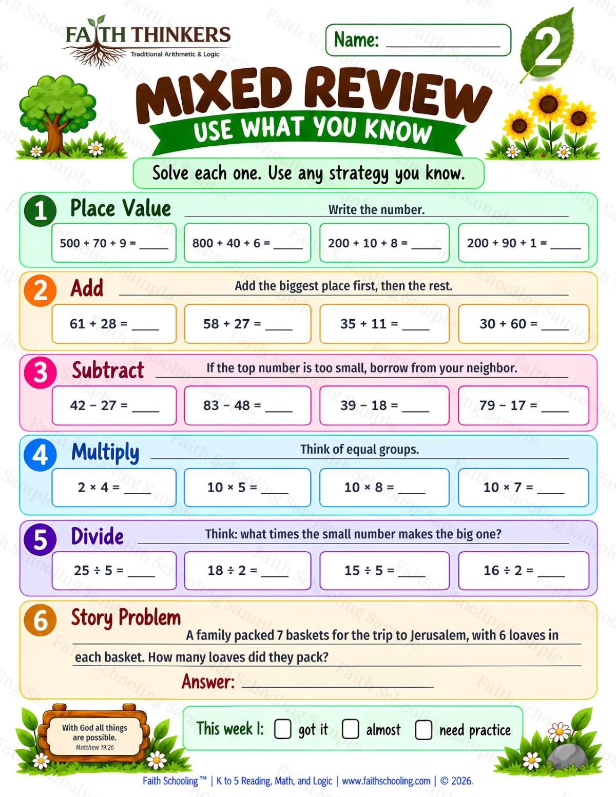 2nd Grade math worksheet — Core Skills Practice 2 (free printable)