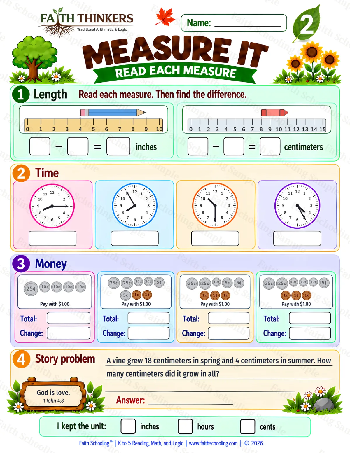 2nd Grade math worksheet — Measurement Practice 2 (free printable)