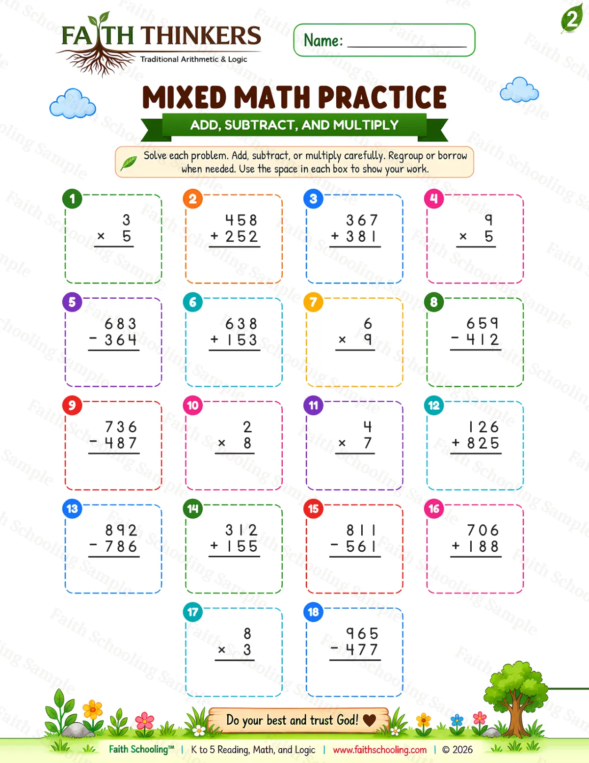 2nd Grade math worksheet — Summer Mixed Practice 2 (free printable)