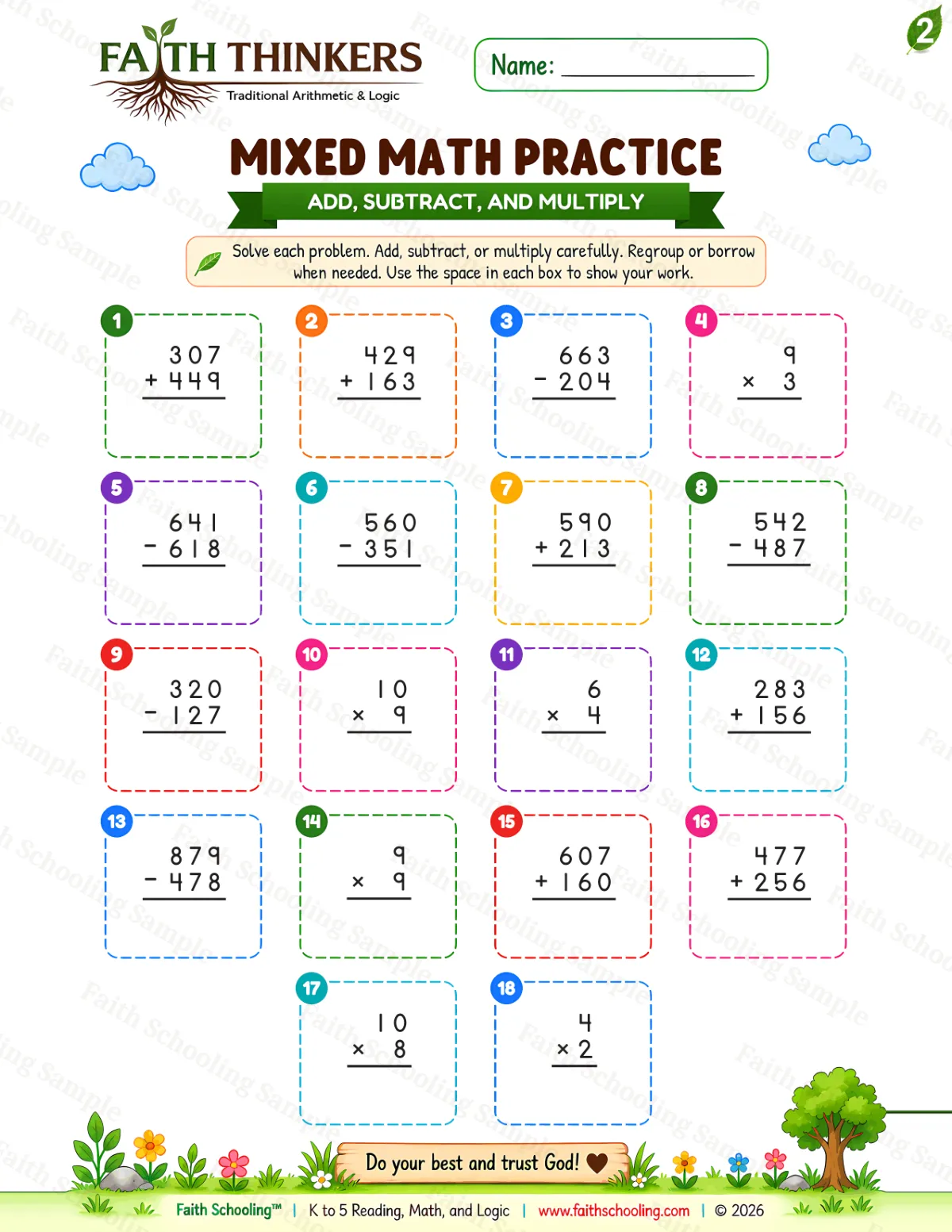 2nd Grade math worksheet — Summer Mixed Practice 3 (free printable)
