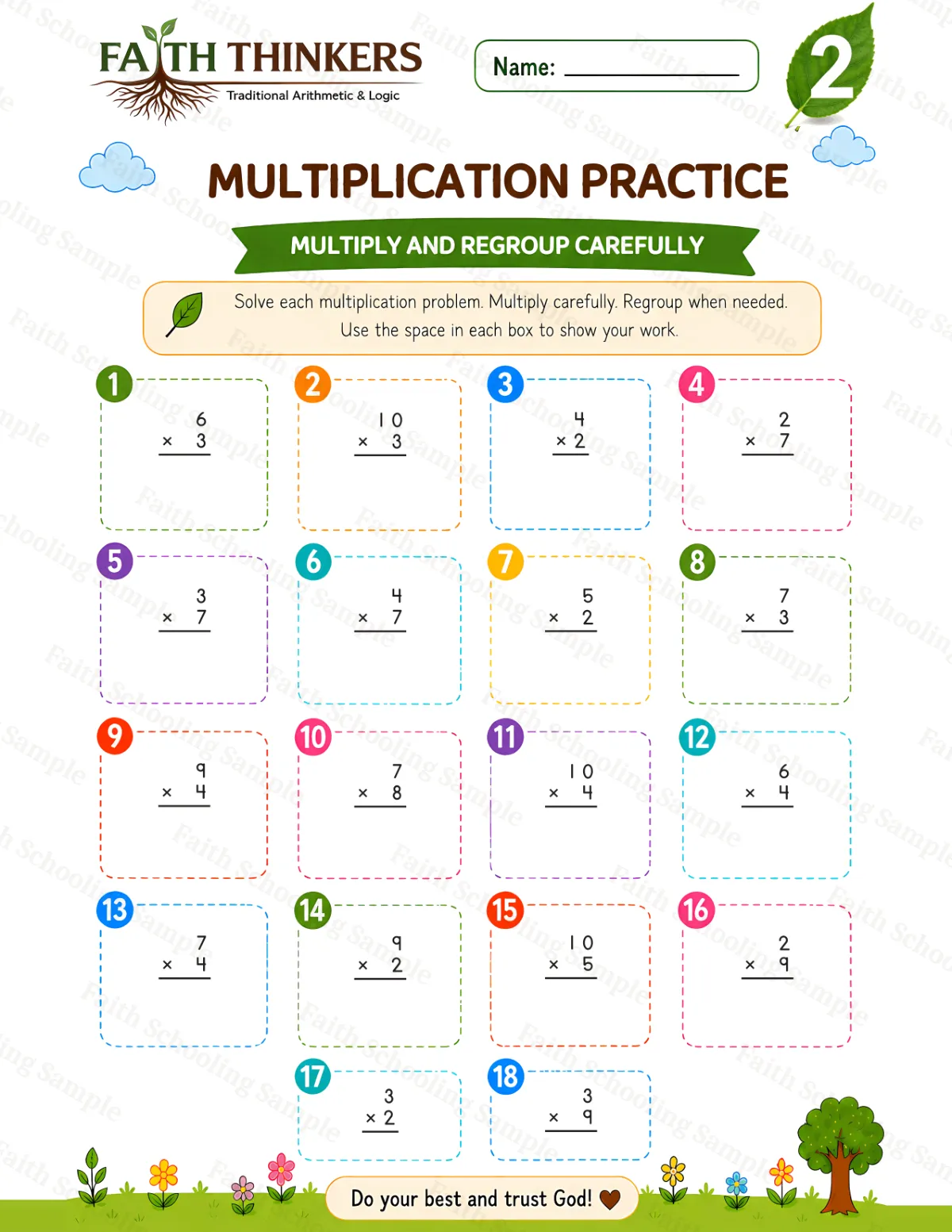 2nd Grade math worksheet — Summer Multiplication Practice 2 (free printable)