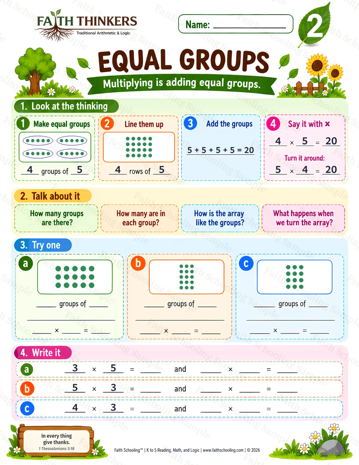 2nd Grade math worksheet — Understanding Multiplication Practice 1 (free printable)