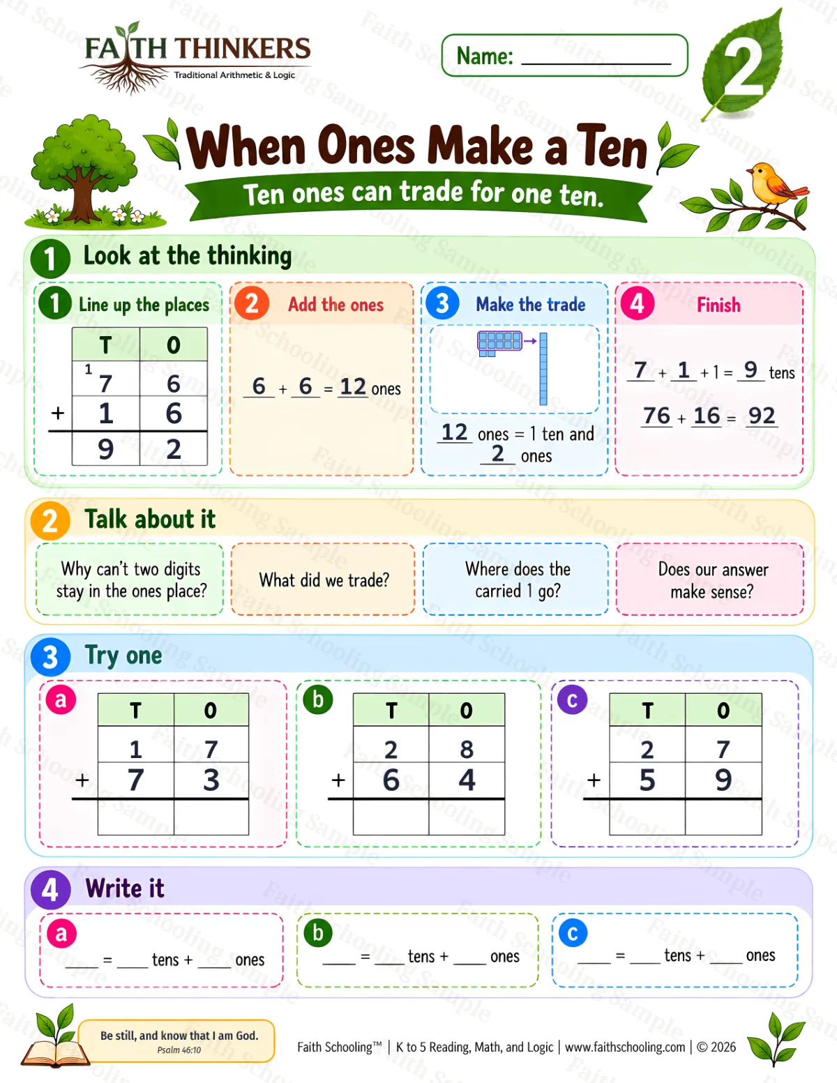 2nd Grade math worksheet — When Ones Make A Ten Practice 3 (free printable)