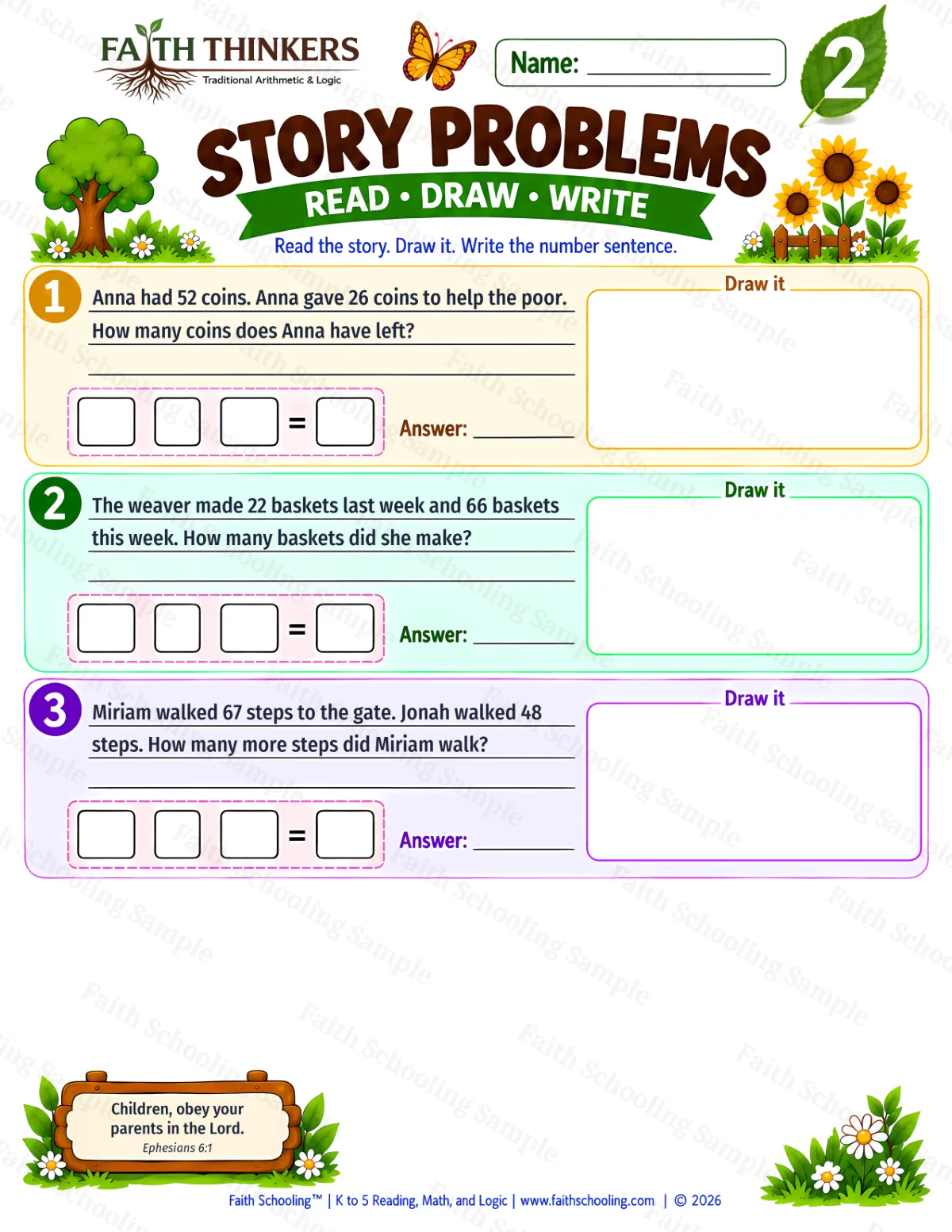 2nd Grade math worksheet — Word Problems Practice 1 (free printable)