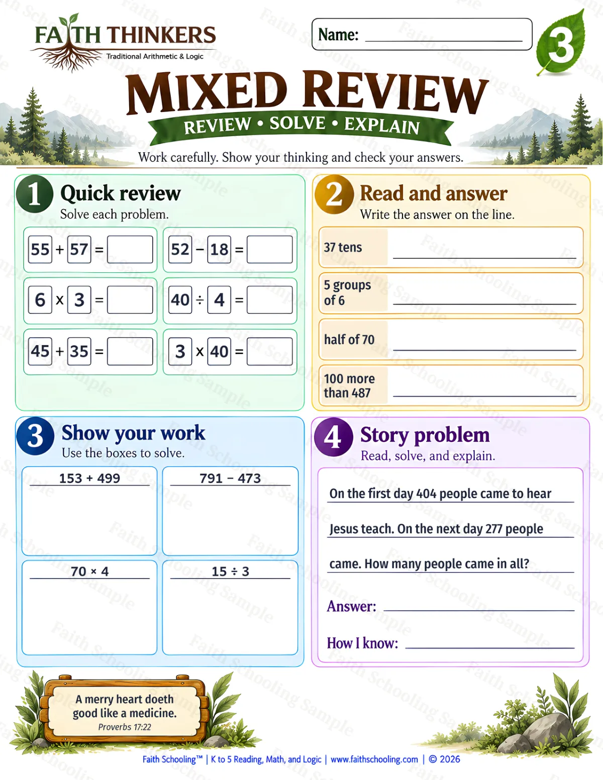 3rd Grade math worksheet — Core Skills Practice 1 (free printable)