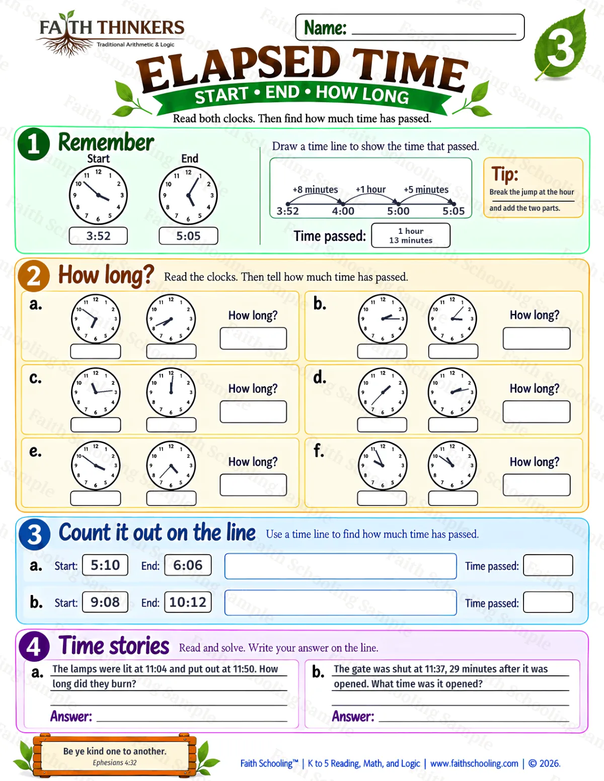 3rd Grade math worksheet — Elapsed Time Practice 2 (free printable)