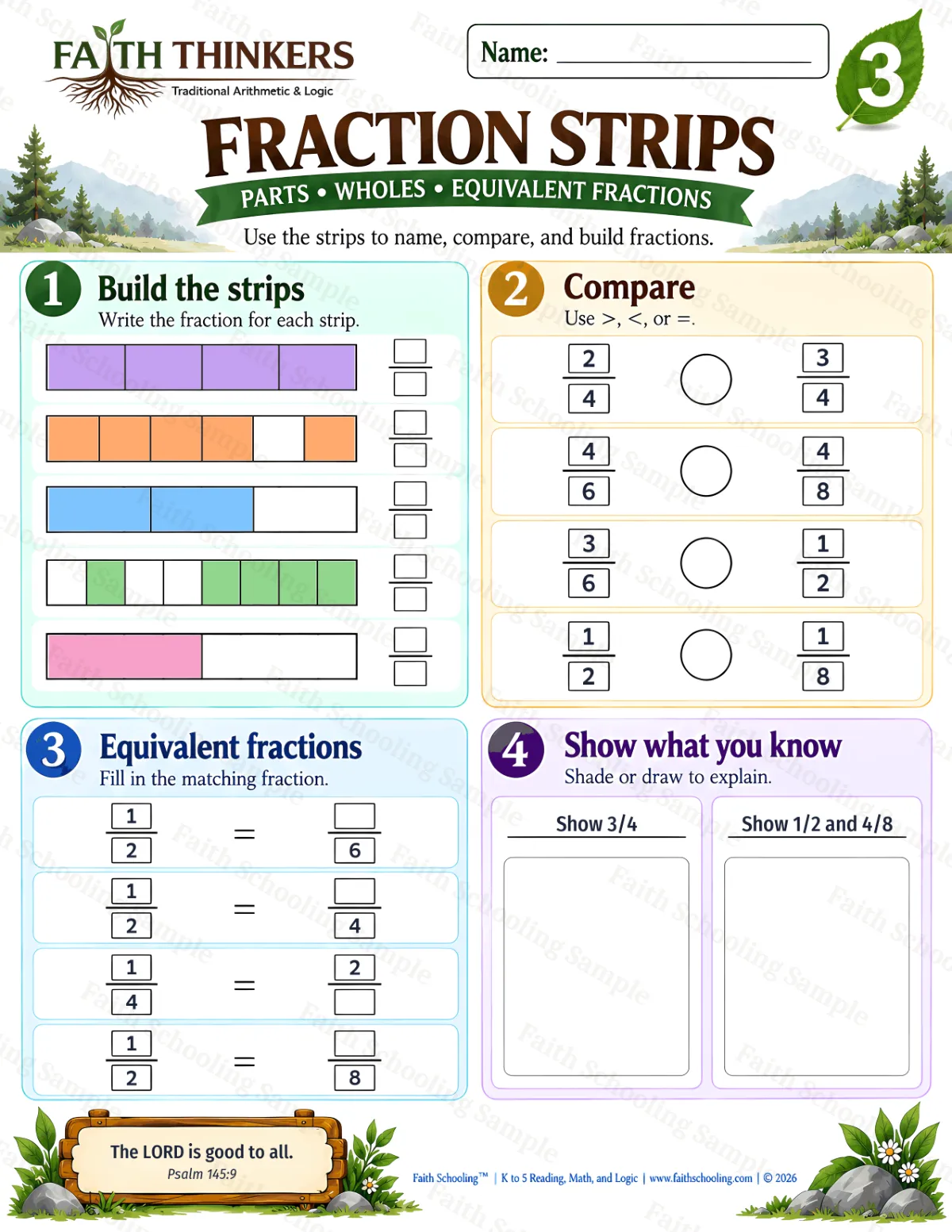 3rd Grade math worksheet — Fractions Practice 2 (free printable)