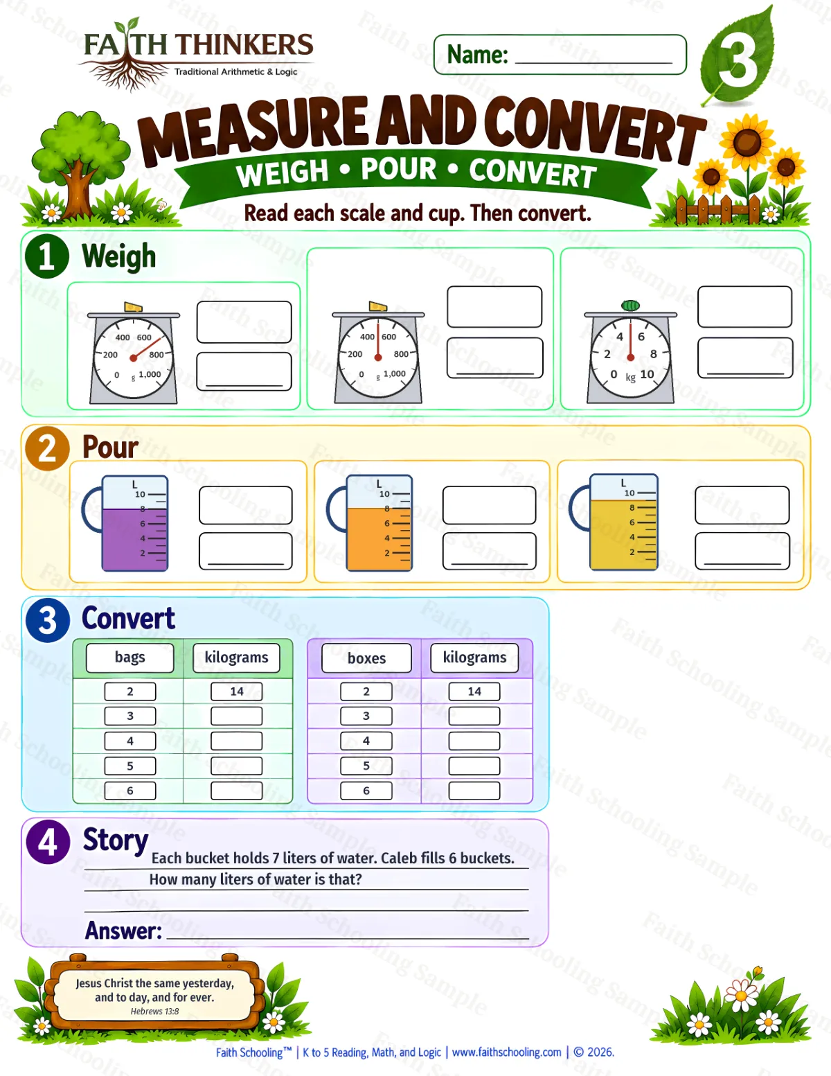 3rd Grade math worksheet — Measurement Units Practice 1 (free printable)