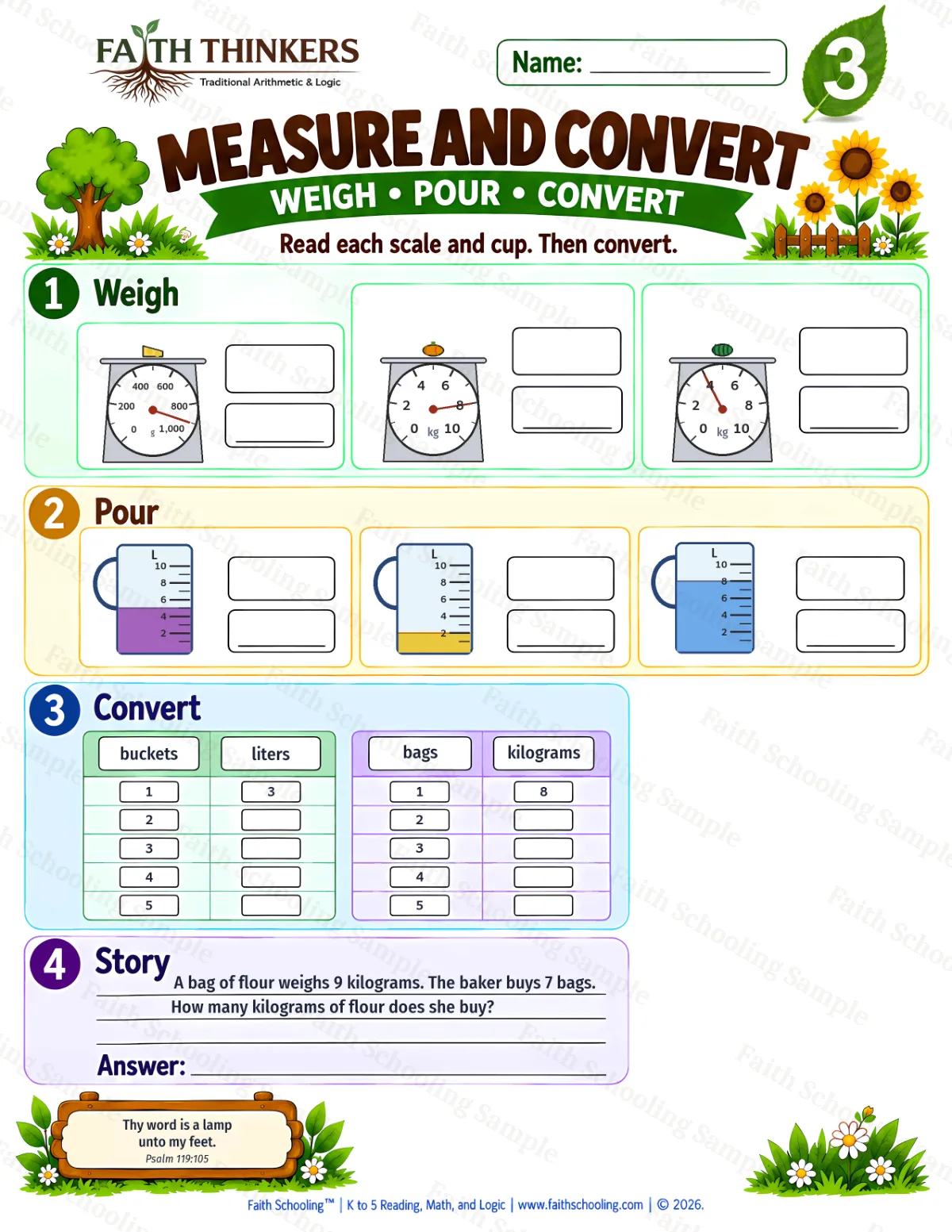 3rd Grade math worksheet — Measurement Units Practice 2 (free printable)