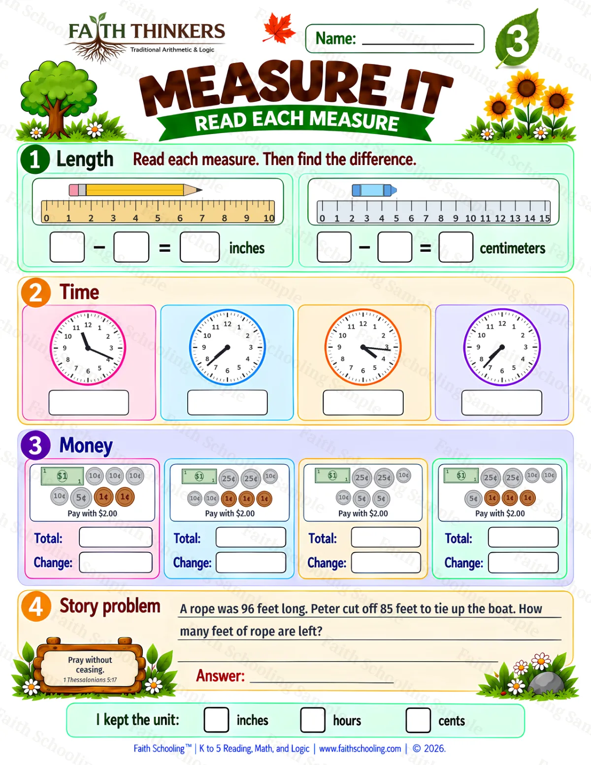 3rd Grade math worksheet — Measurement Practice 1 (free printable)