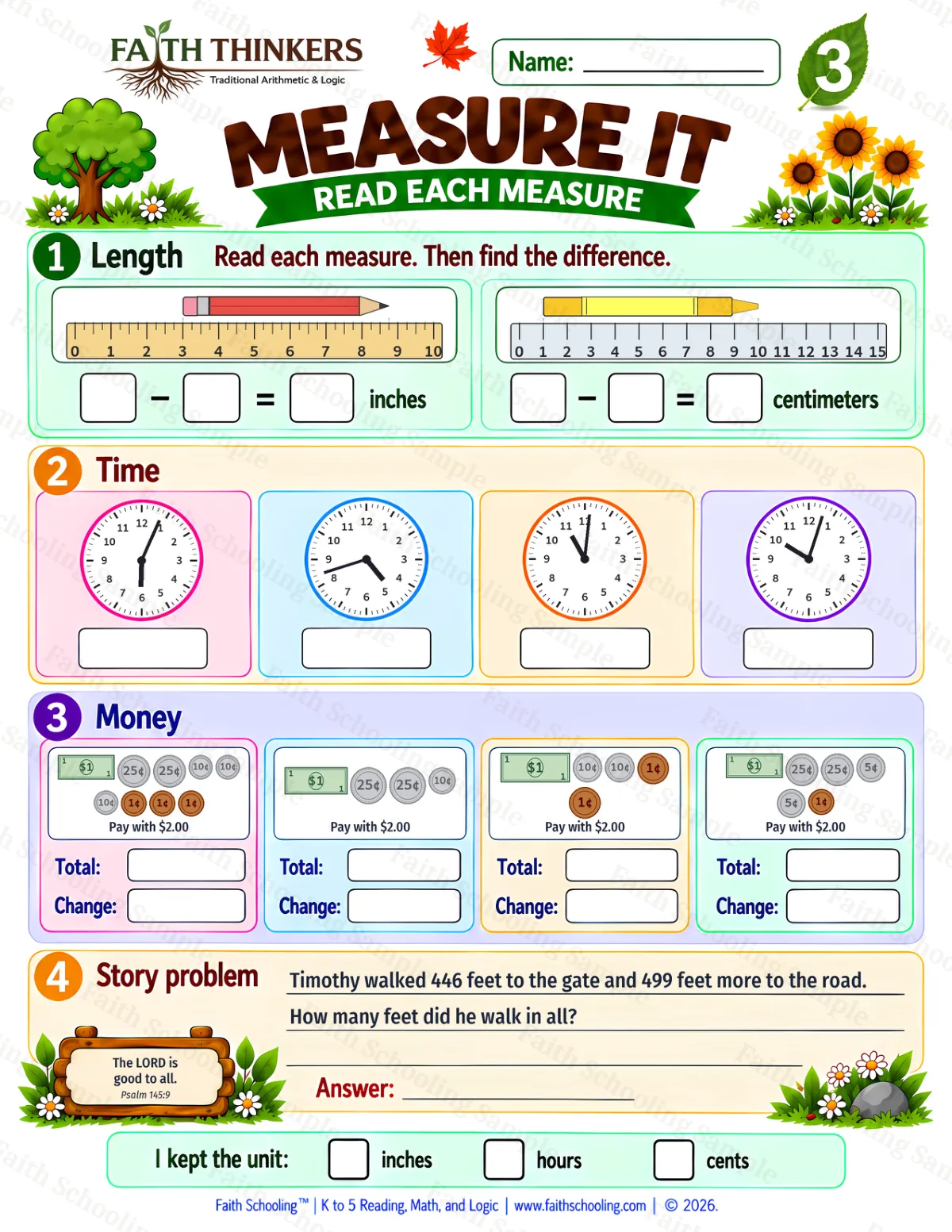 3rd Grade math worksheet — Measurement Practice 2 (free printable)