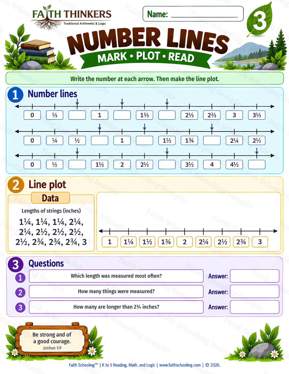 3rd Grade math worksheet — Number Lines Practice 3 (free printable)