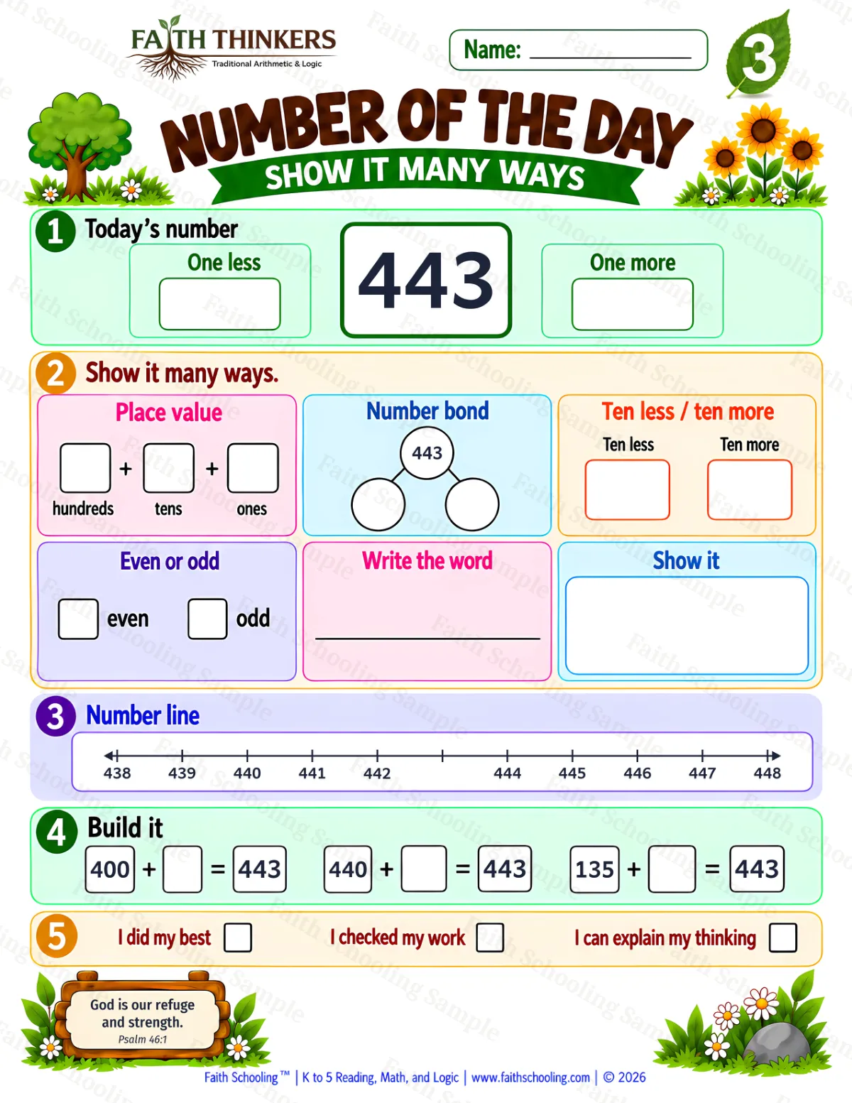 3rd Grade math worksheet — Number Of The Day Practice 1 (free printable)