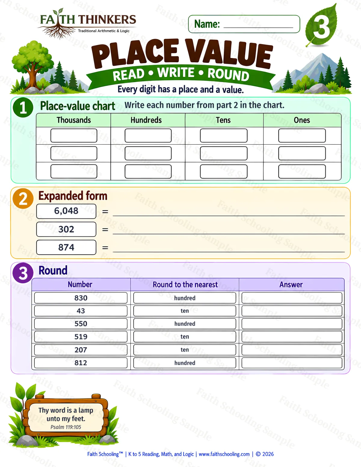 3rd Grade math worksheet — Place Value Practice 3 (free printable)