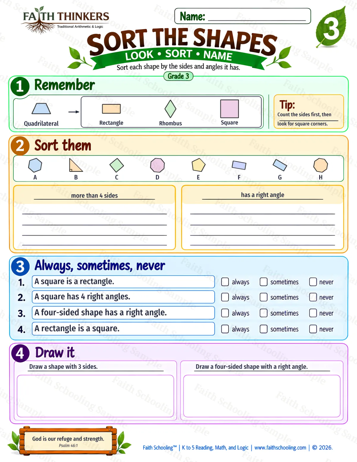 3rd Grade math worksheet — Polygons and Classifying Shapes Practice 1 (free printable)