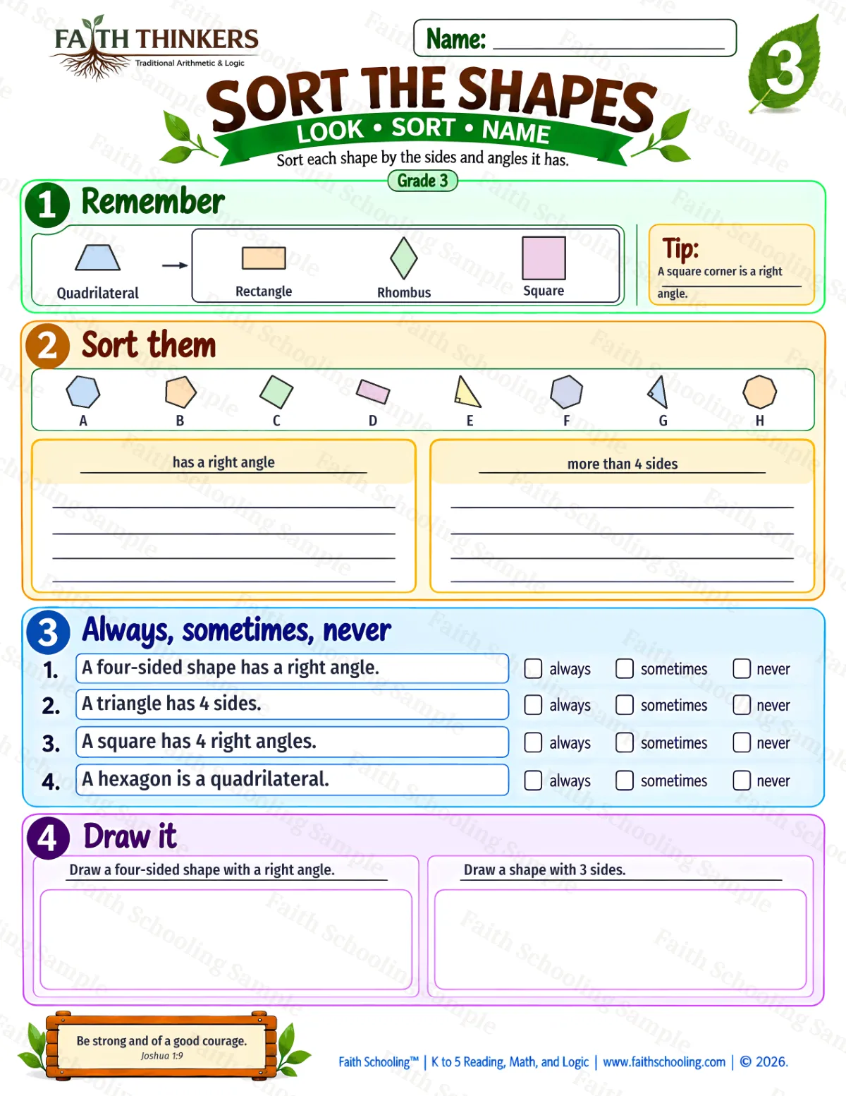 3rd Grade math worksheet — Polygons and Classifying Shapes Practice 3 (free printable)