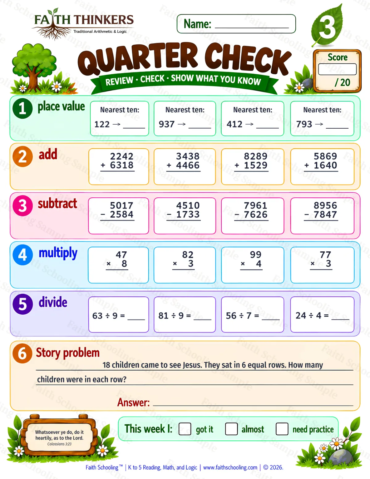 3rd Grade math worksheet — Quarter Check Practice 1 (free printable)
