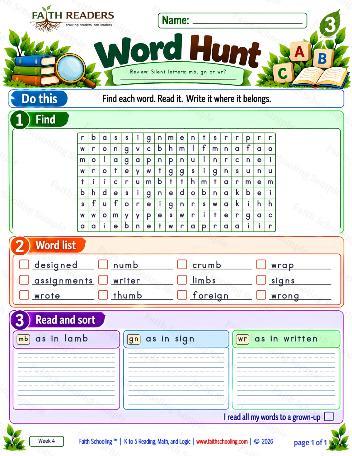 3rd Grade phonics worksheet — Word Hunt 1: The Silent B — mb (free printable)