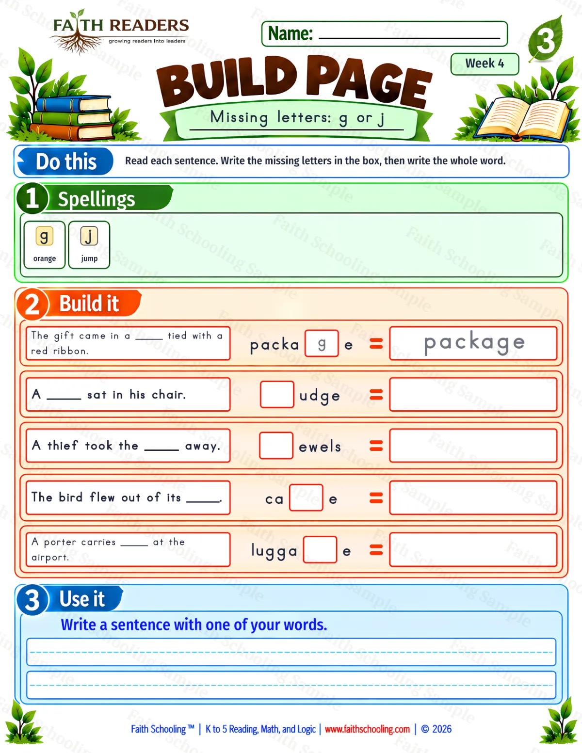 3rd Grade phonics worksheet — Soft G. Build 1: g or j (free printable)