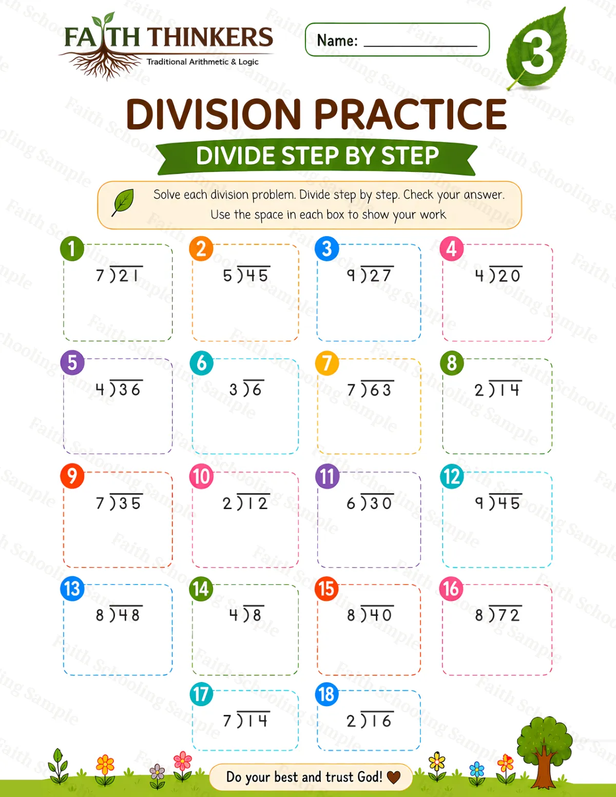 3rd Grade math worksheet — Summer Division Practice 3 (free printable)