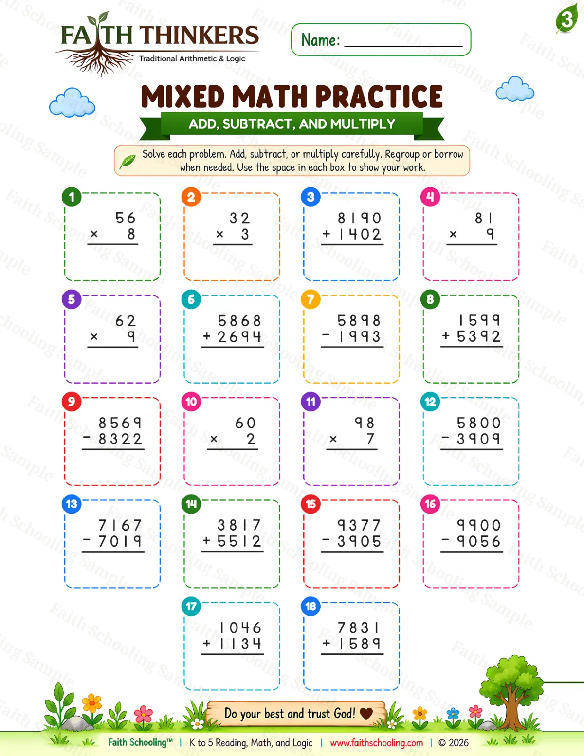 3rd Grade math worksheet — Summer Mixed Practice 2 (free printable)