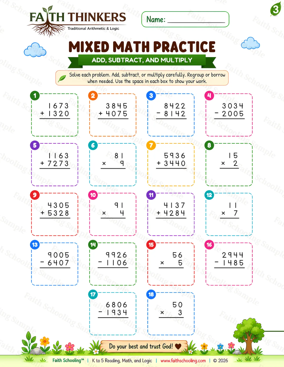3rd Grade math worksheet — Summer Mixed Practice 3 (free printable)