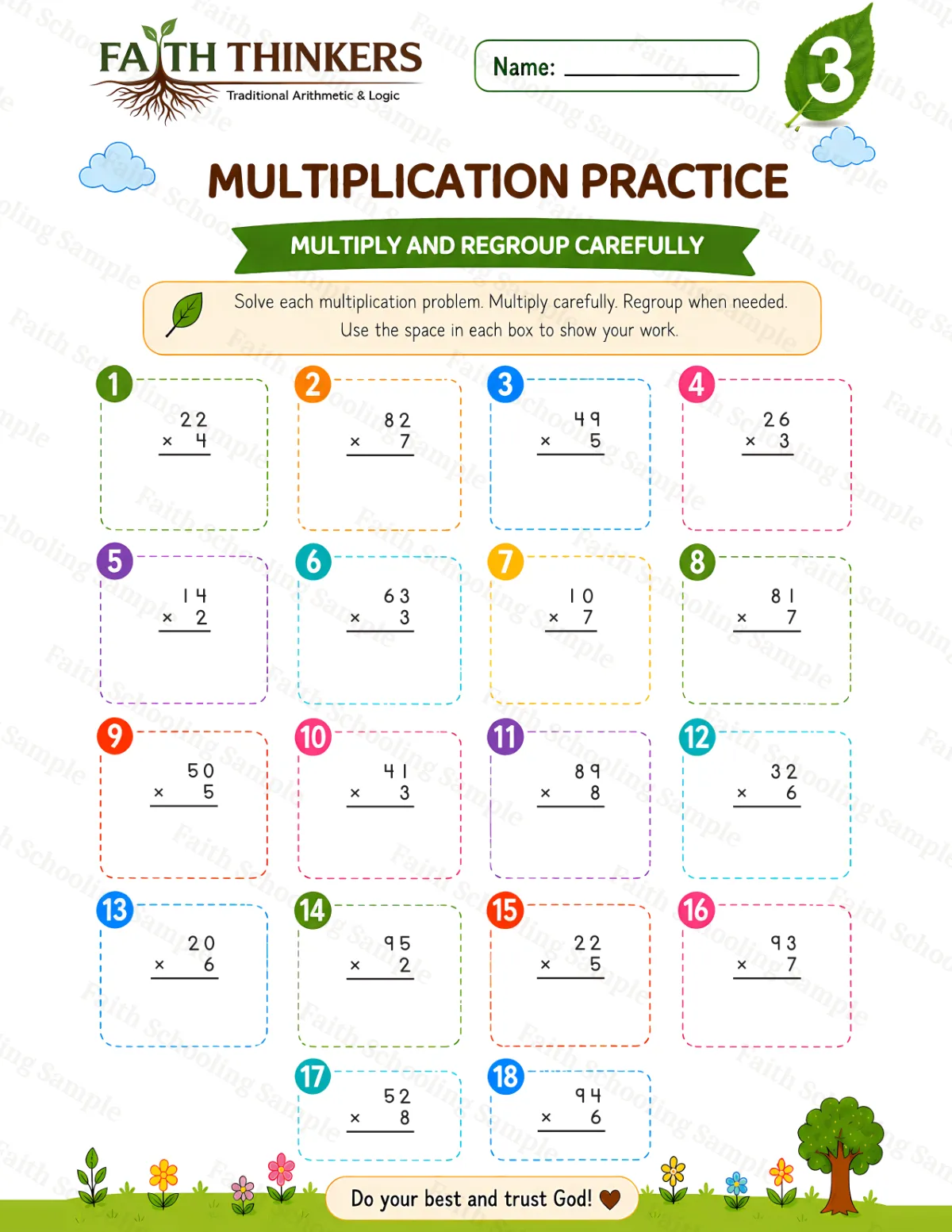 3rd Grade math worksheet — Summer Multiplication Practice 3 (free printable)