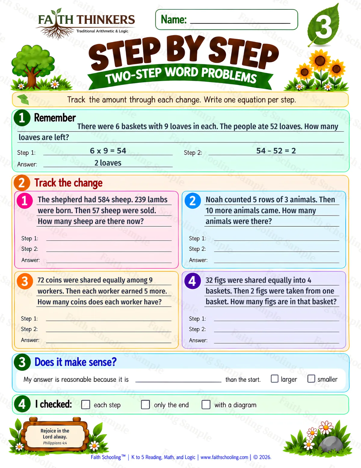 3rd Grade math worksheet — Word Problems Practice 1 (free printable)