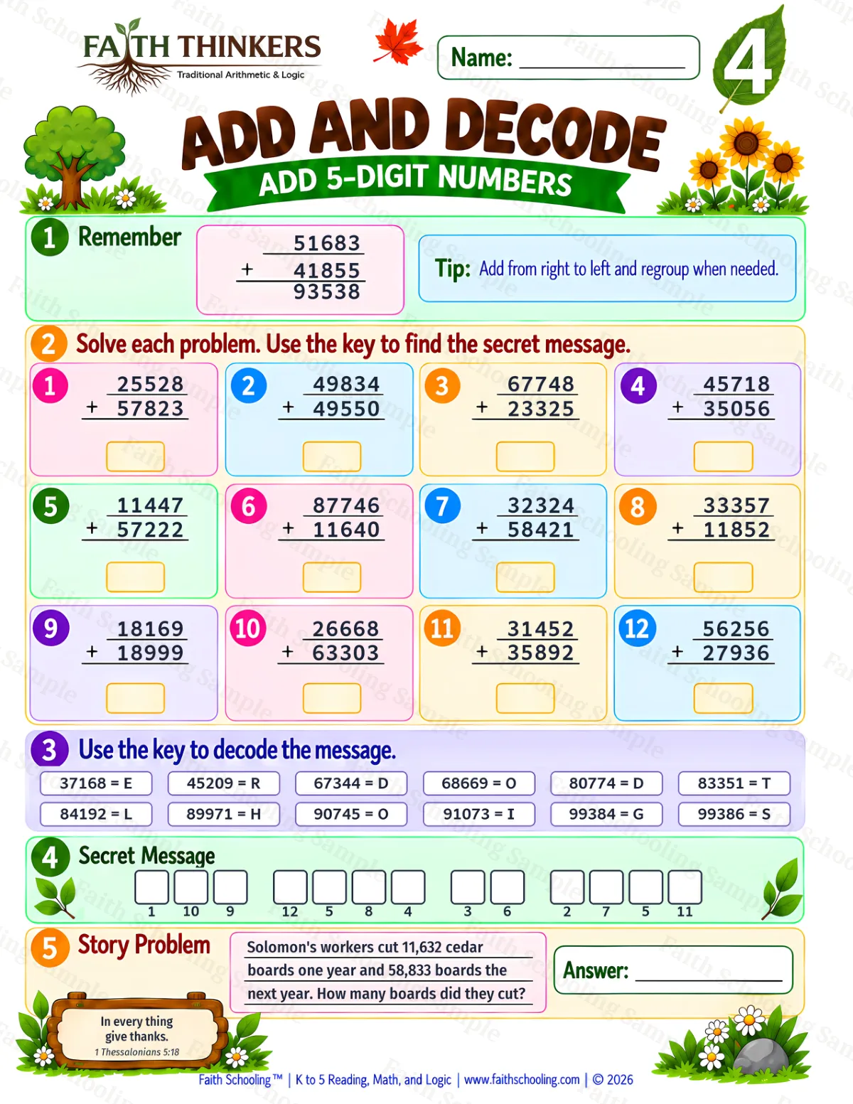4th Grade math worksheet — Addition with Regrouping Practice 3 (free printable)