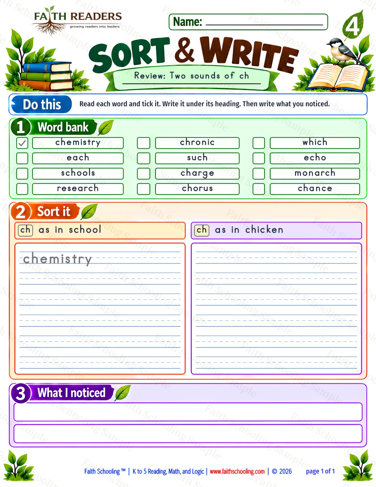 Grade 4 Phonics, Decoding & Spelling Patterns: CH as /k/