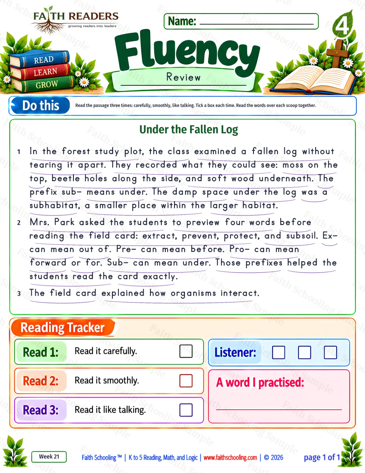 4th Grade phonics worksheet — CH as /k/. Fluency 1 (free printable)