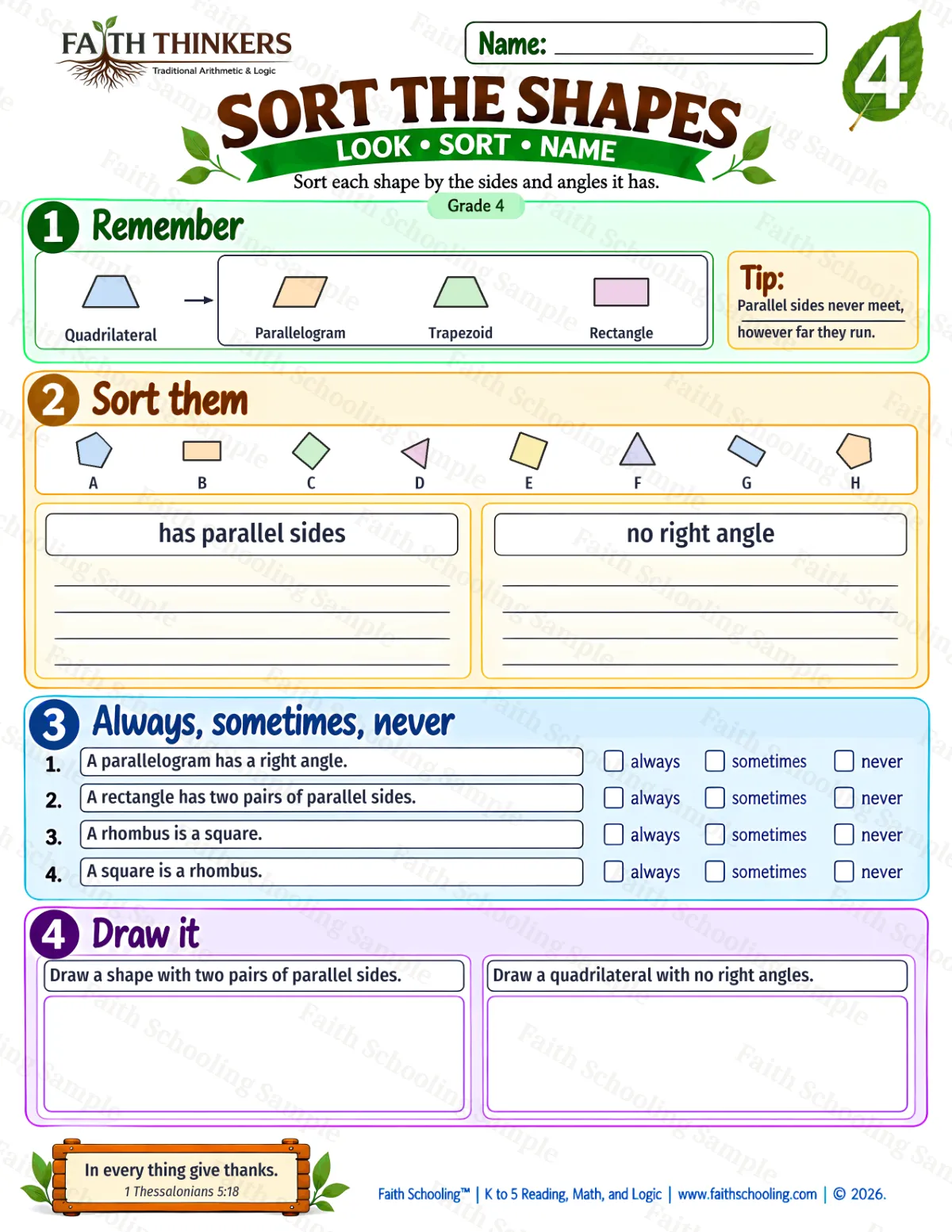 4th Grade math worksheet — Classifying Shapes Practice 2 (free printable)