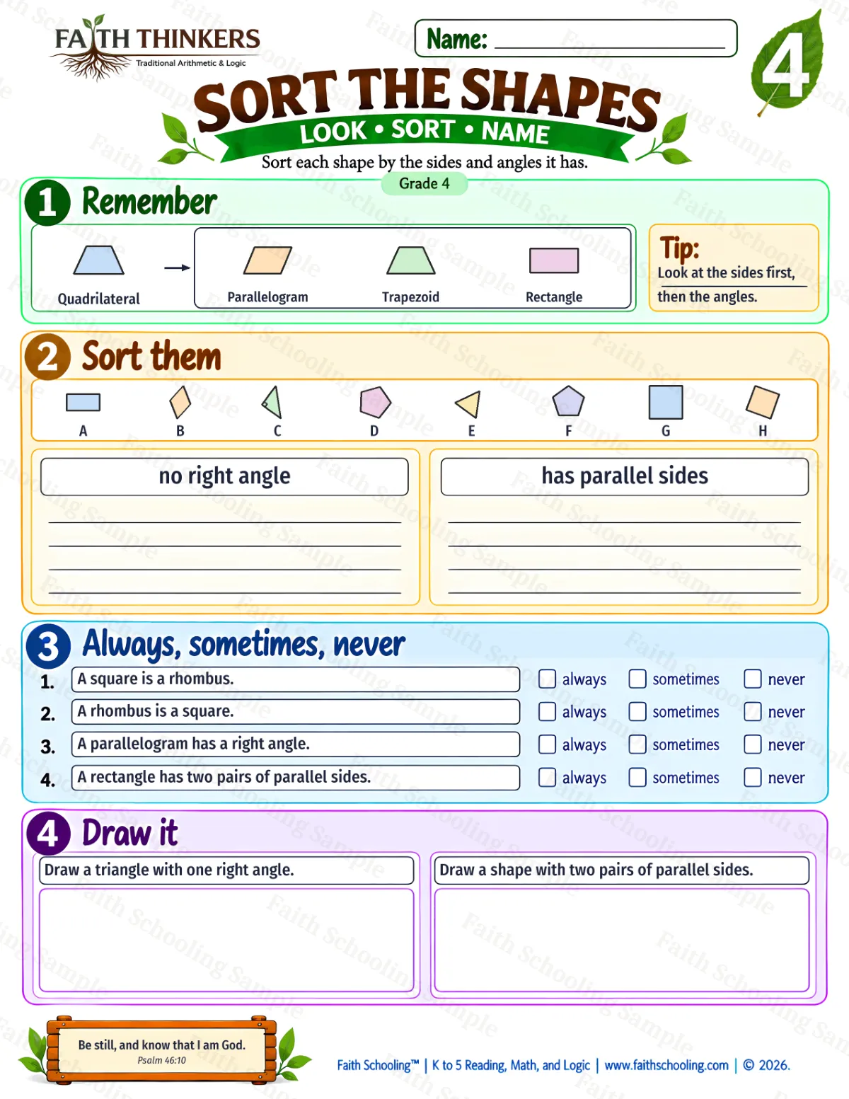 4th Grade math worksheet — Classifying Shapes Practice 3 (free printable)